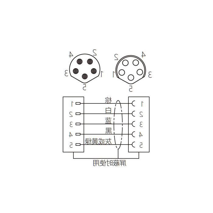 M8 5Pin, female straight turn male straight, double end precast PVC non-flexible cable, with shielding, gray sheathed, 63DB57-XXX